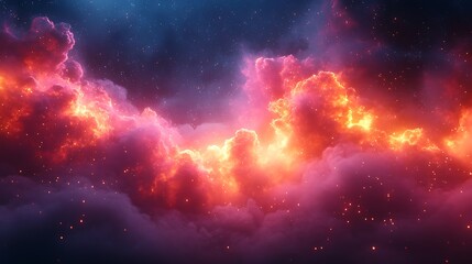 Obraz premium Fiery nebula cloudscape with glowing particles.