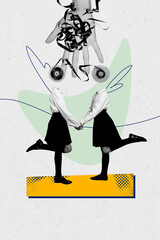 Vertical poster collage headless girl kid uniform school academic year hold hands record tape...