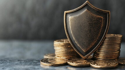 Shield and Coins Symbolizing Financial Security and Protection