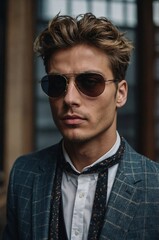 Obraz premium Unique portrait of a stylish young man in modern setting