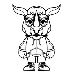Mascot character design cartoon of rhino outline