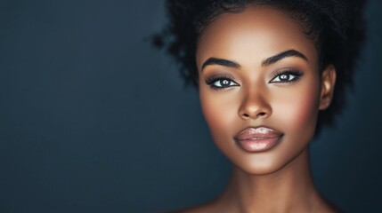 Fototapeta premium A beauty model in a studio with perfect lighting, showcasing a beautiful face with minimal makeup.