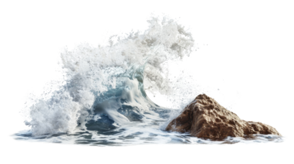 Sea wave hitting rock transparent background