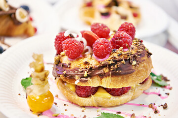 Raspberry cake in pastry shop
