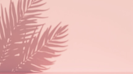 Tropical elegance: soft shadows of palm leaves on a delicate pink background. Stylish background is perfect for website design, cosmetics advertising, fashion blogs, postcards.