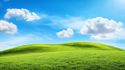 Naklejka premium Green Grass Hill with Blue Sky Background