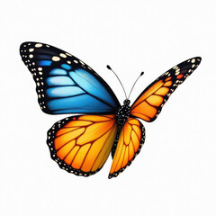 A vibrant and captivating illustration of a butterfly in flight with stunning blue wings, isolated on a white background.