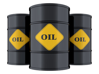 3D illustration of black oil barrel isolated on transparent background