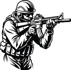 Soldier Aiming with Rifle Vector Illustration
