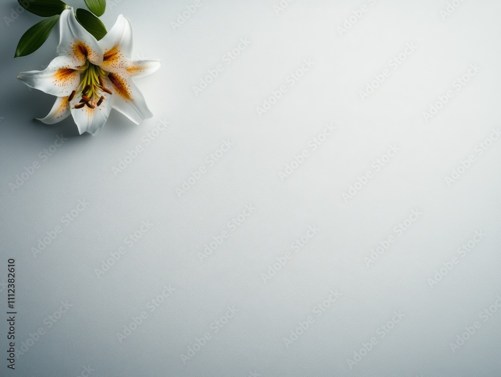 Aufkleber a single white lily gracefully rests on a plain white surface, creating a calm atmosphere. the ample