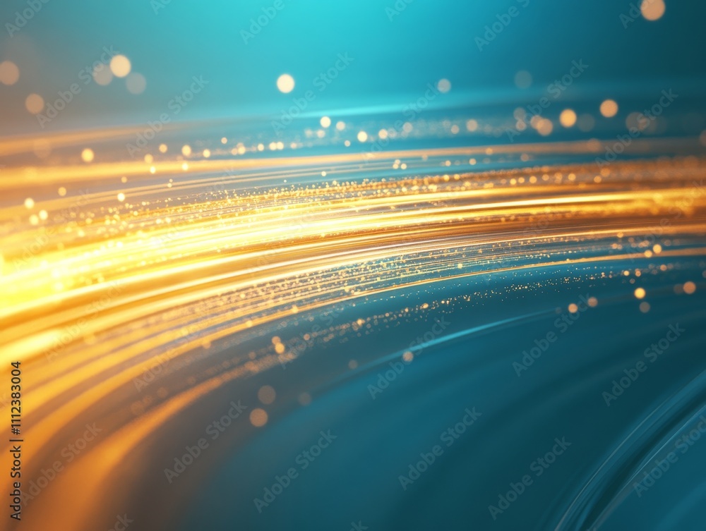Poster soft streaks of gold and blue lights merge in a vibrant display, forming a glowing focal point with 