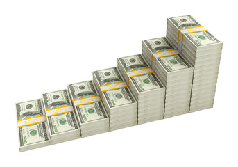 3D render of growing stack of dollar bills