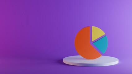 A minimalist design of pie chart diagram on a round table for business presentation. All placed against a plain background. 3D rendering.