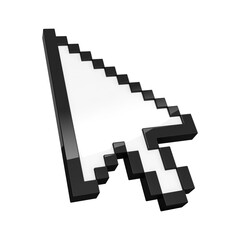 3D illustration of pixelated arrow pointer isolated on transparent background
