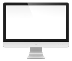 Fototapeta premium Computer monitor with white blank screen isolated on transparent background.