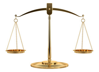3D illustration of scales of justice on transparent background