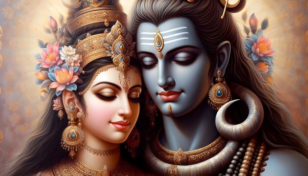Exquisite Depiction of Shiva and Parvati Adorned with Intricate Jewelry