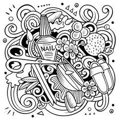 Nail Salon hand drawn vector doodles illustration.