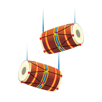 Vector illustration of hanging dhol drum on transparent background