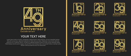 Naklejka premium logo anniversary set. golden color with square on black background for special event