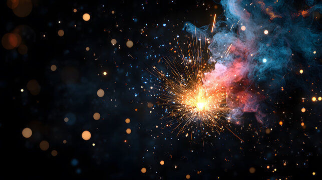 worker while doing a welding with arc welder welding or welding Sparks for background, Backdrop and manufacturing.