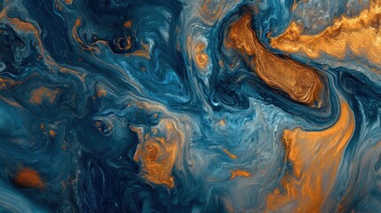 Obraz premium Abstract swirling blue and gold paint texture.