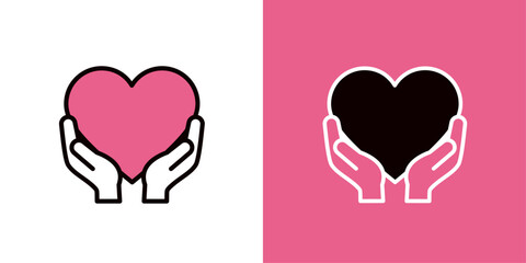 両手で下からハートを持つアイコン＿手とハートのマーク＿コピースペース＿太い線