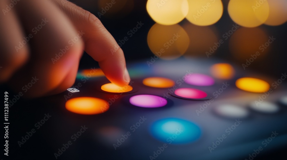 Aufkleber A finger taps on a colorful timeline chart displayed on a tablet, highlighting vibrant data points and bars in a modern workspace, inviting analysis and engagement