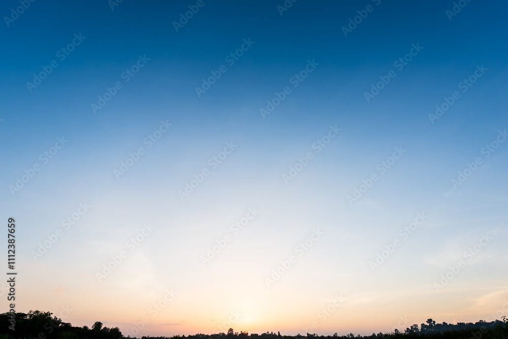 Wall mural panoramic beautiful sunset sky, dark storm clouds before thunderstorm, cloud in twilight - nature ba