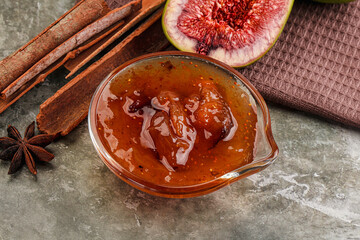 Sweet fig jam in the bowl