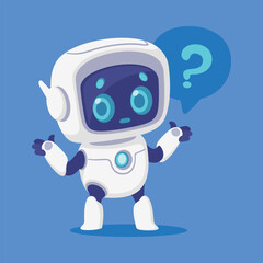 Robot and Modern Electronic Humanoid Machine with Question Mark Vector Illustration