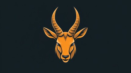 A stylized illustration of a gazelle's head with prominent horns in orange against a dark background.