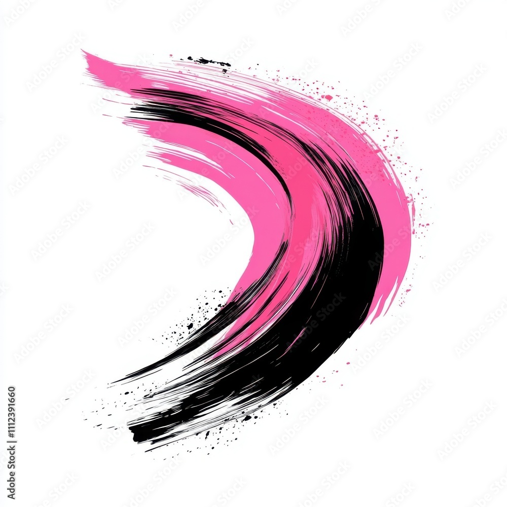 Poster black and pink brush strokes on white background, vector logo illustration with white space in the c