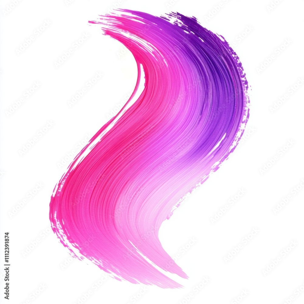 Poster curved brush strokes in purple and pink on a white background create an elegant, flowing shape that 