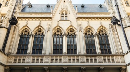 Obraz premium International court facade with grand architecture and flagpoles, symbolizing justice and global cooperation in resolving disputes.