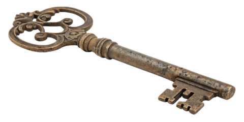 Old house key isolated on white background.AI GENERATED