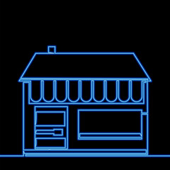 Continuous line drawing small shop building icon neon glow vector illustration concept