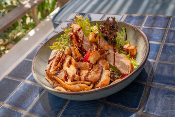 Grilled mushrooms and chicken breast salad
