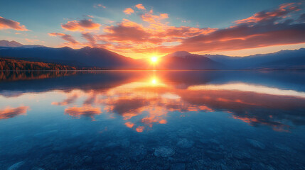 Obraz premium A crystal-clear lake reflecting the vibrant color_0130