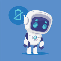 Robot and Modern Electronic Humanoid Machine with Low Battery Vector Illustration