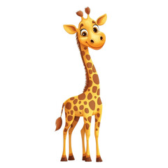 Fototapeta premium A cartoon giraffe with a friendly smile, notable for its long neck, distinctive spots, and playful expression.