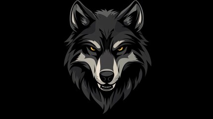 A stylized black wolf head with piercing yellow eyes against a dark background.
