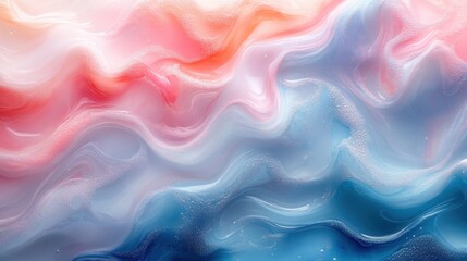 Obraz premium Brightly colored liquid waves are flowing across a blue and pink background