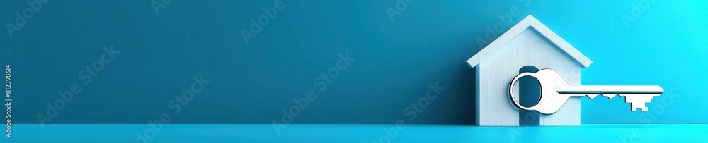 Poster a key inserted into a house lock with a floating banner of loan approval