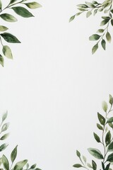 Naklejka premium A serene design featuring green leaves framing a blank white background, perfect for invitations, stationery, or nature-themed projects.
