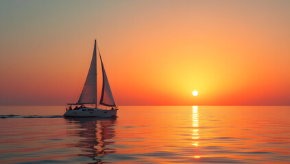 Horizon's Warm Embrace - A Serene Sunset on the Open Ocean