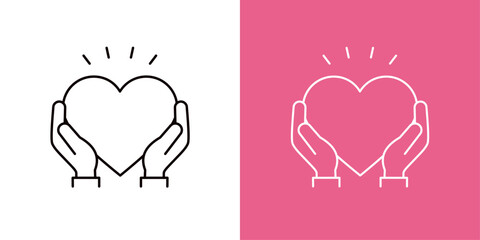 両手でハートを持つアイコン＿手とハートのマーク＿コピースペース＿細い線＿びっくり