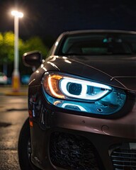 Fototapeta premium close_up_of_car_headlight_on_parking_lot
