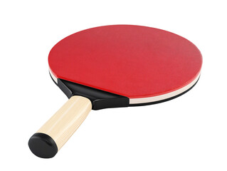 a red paddle with a wooden handle