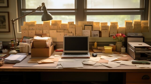 organized desk with mail